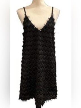 Cupshe Black Faux Feathered Dress with Thin Straps